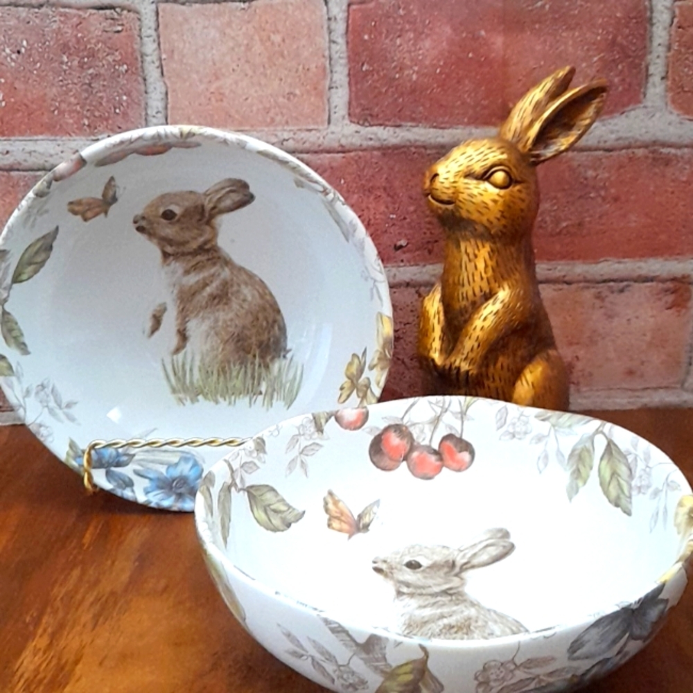 Pier 1 Sophie the Bunny Collection Soup/Cereal Bowls NWT